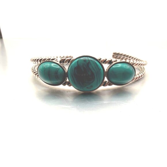 Vintage Southwestern Style Silver Tone Turquoise Cuff Bracelet – Fashion Jewelry - Picture 1 of 7
